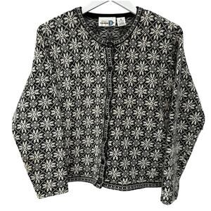 Paul Harris Design Womens Cardigan Sweater Size M Black White Nordic Snowflake
